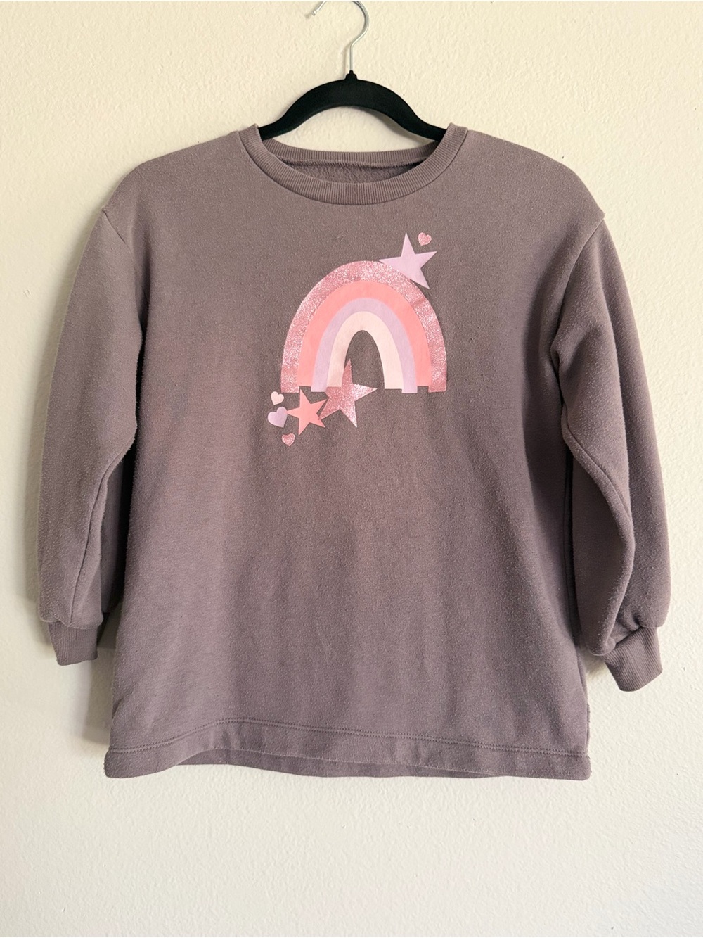BCBG Girls Gray Fleece Sweatshirt Sparkly Pink Rainbow Stars